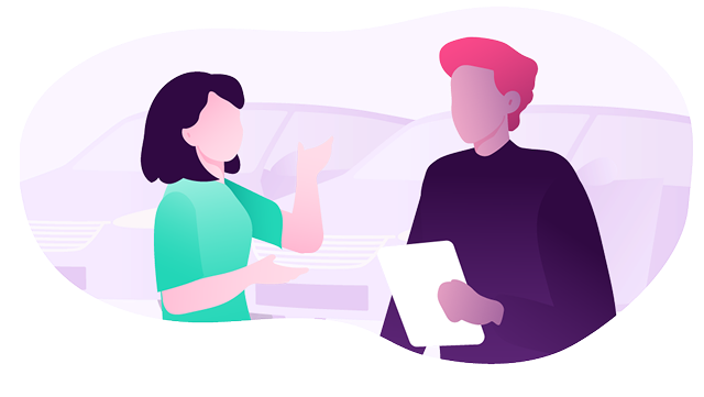 Graphic of a customer reading a brochure.
